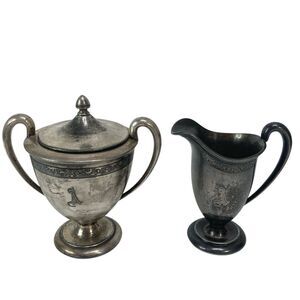 VTG Wilcox‎ Cream Pitcher  Sugar Bowl Lid #7016 Silver Plate Art Deco Monogram A